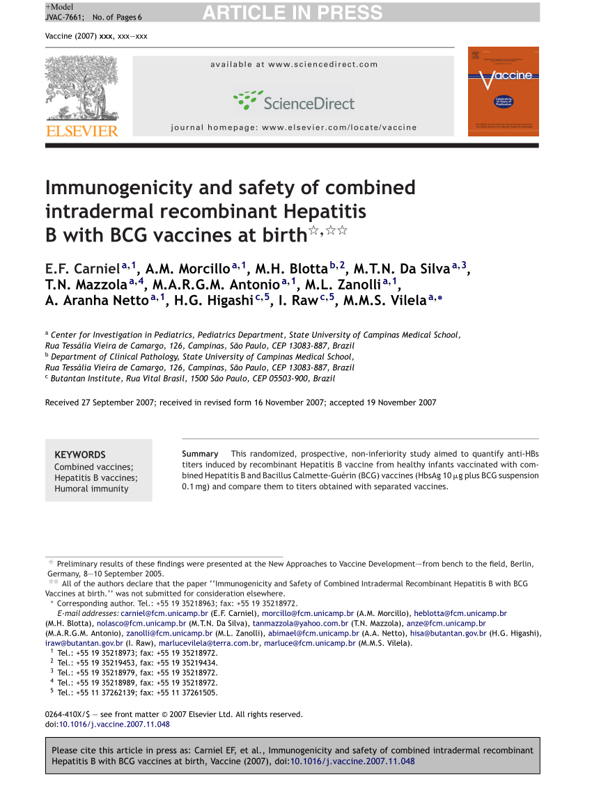 Pdf Immunogenicity And Safety Of Combined Intradermal Recombinant Hepatitis B With g Vaccines At Birth