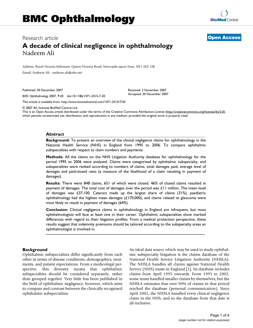 PDF) A decade of clinical negligence in ophthalmology