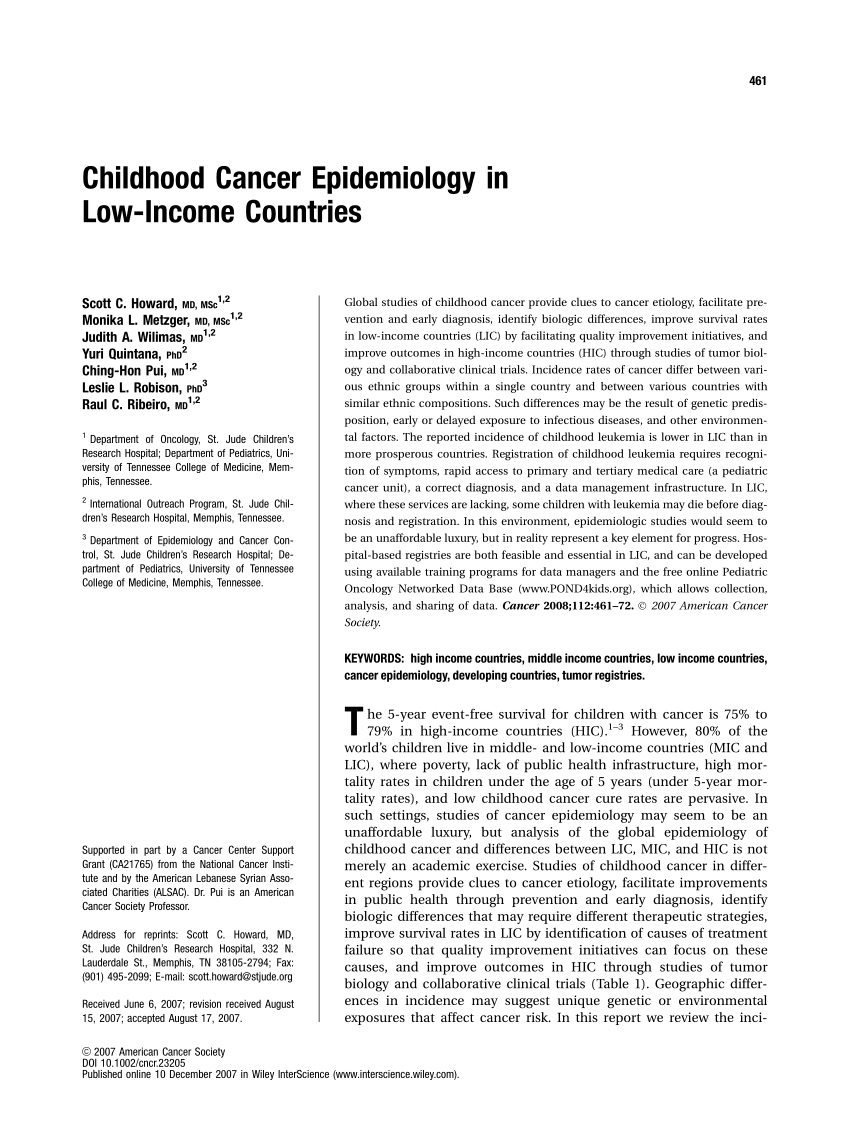 Pdf Childhood Cancer Epidemiology In Low Income Countries