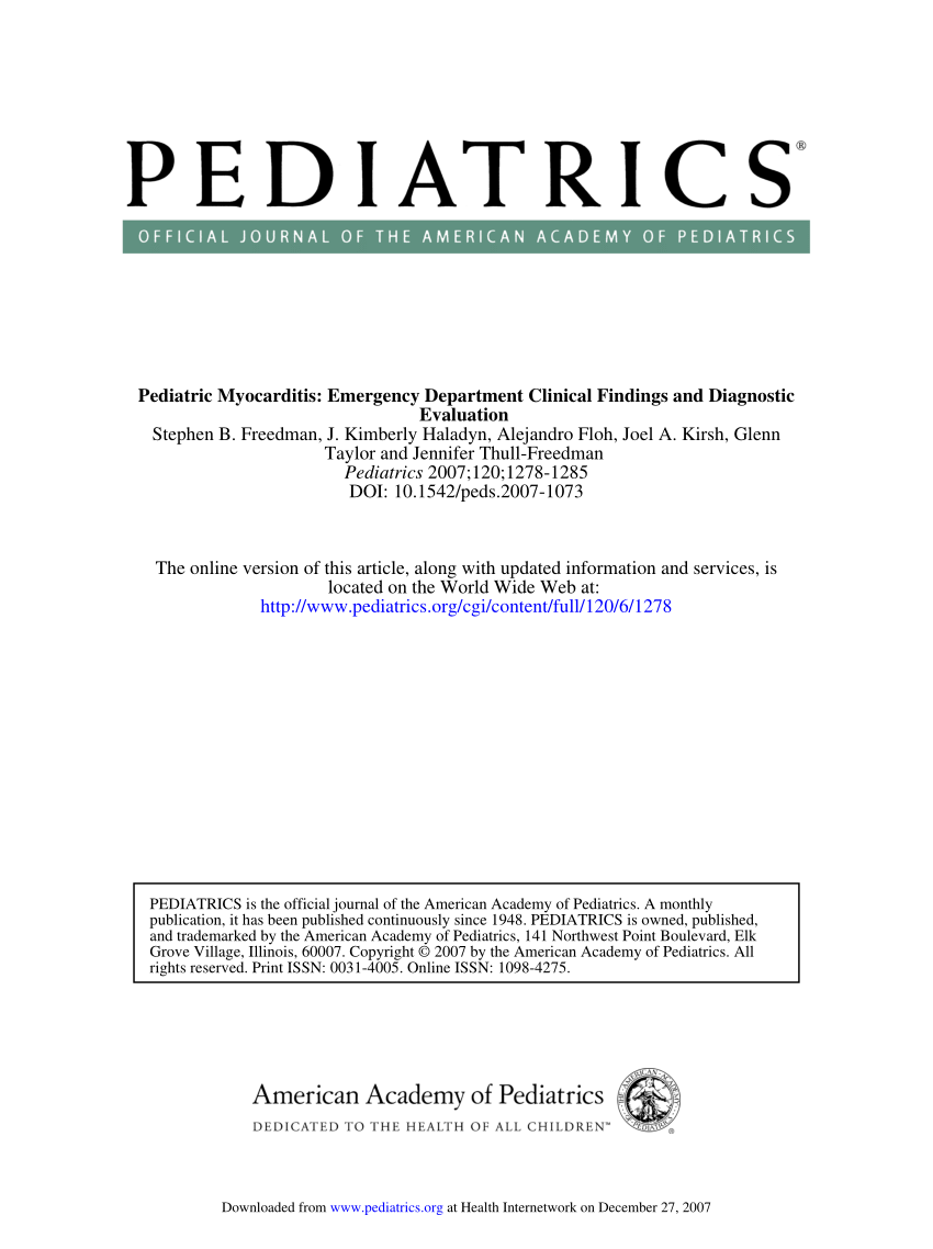 Pdf Pediatric Myocarditis Emergency Department Clinical Findings And Diagnostic Evaluation