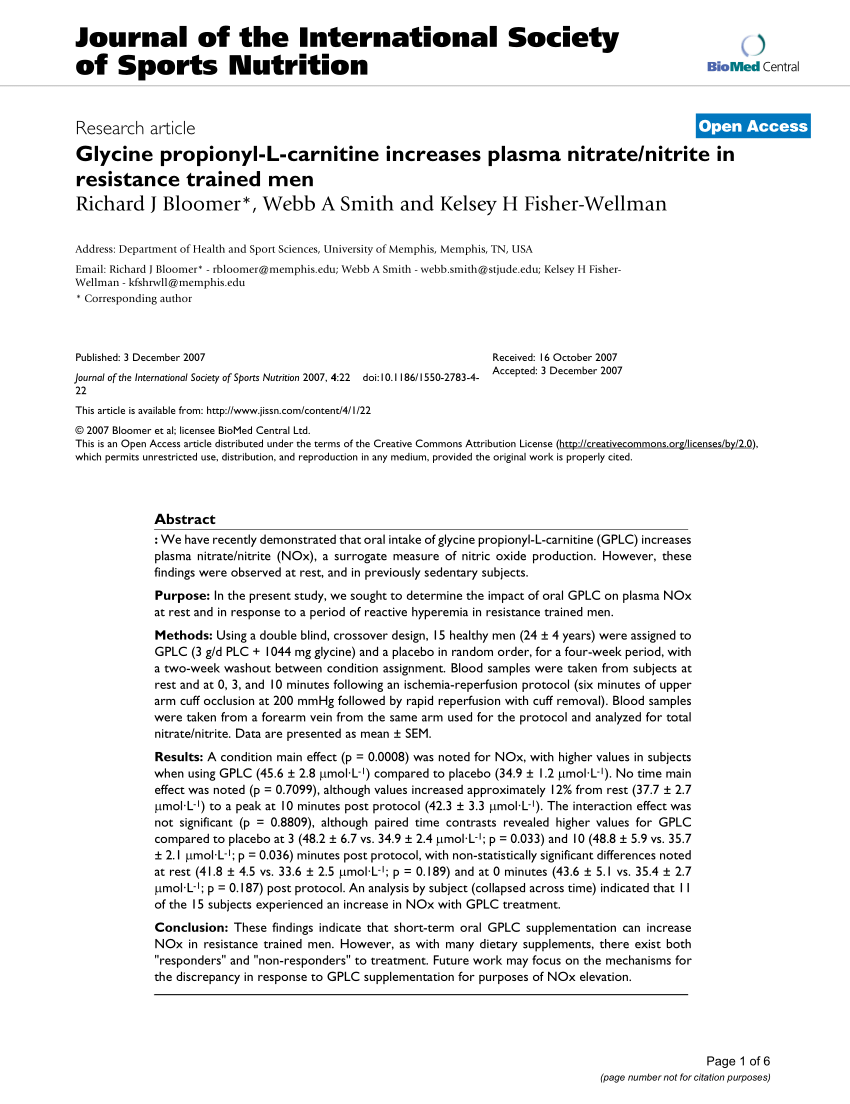 PDF Glycine propionyl L carnitine increases plasma nitrate