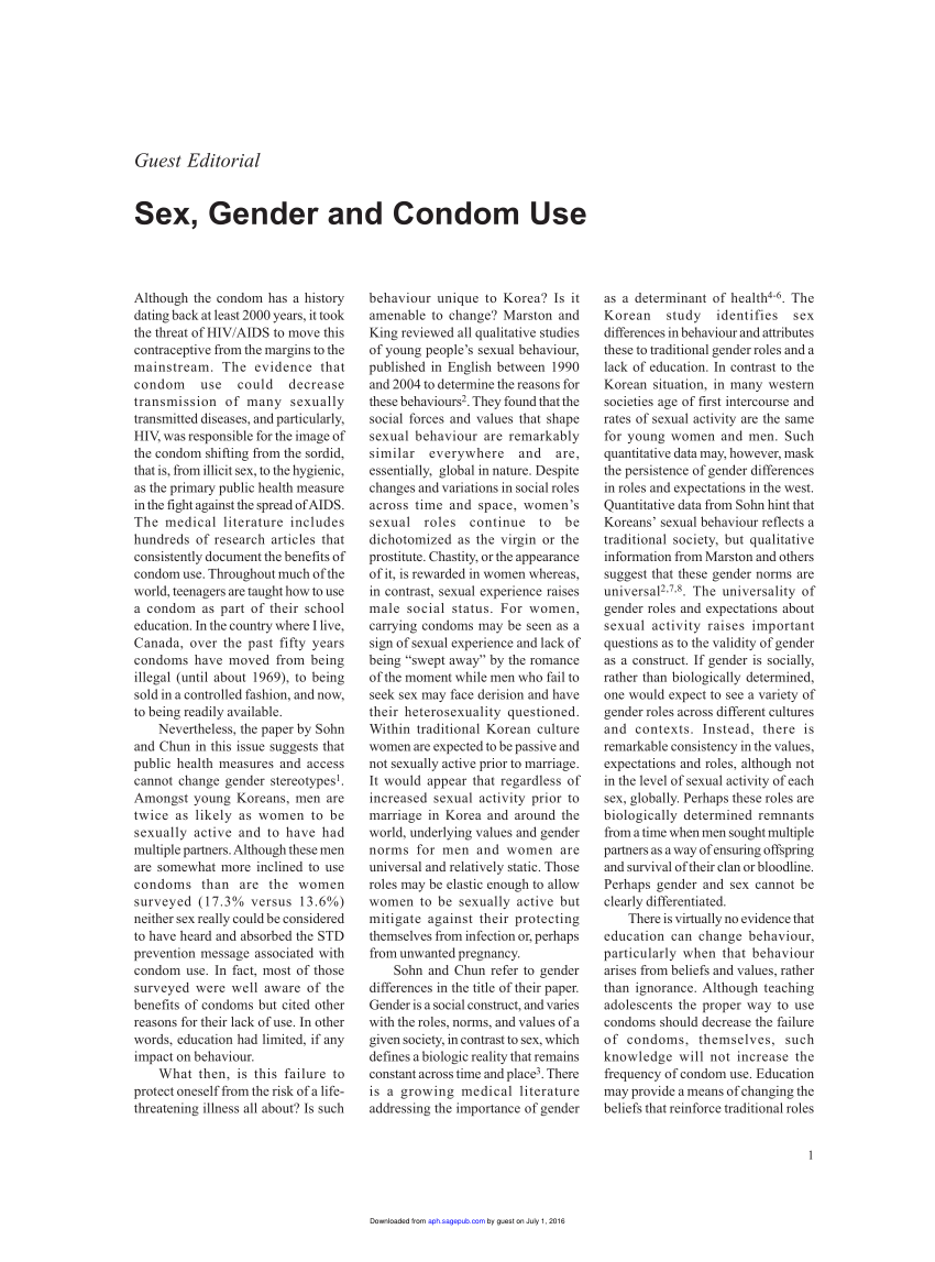 Pdf Sex Gender And Condom Use