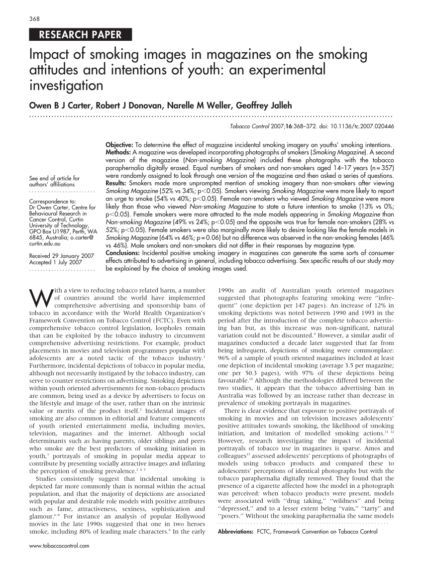 PDF Impact of smoking images in magazines on the smoking