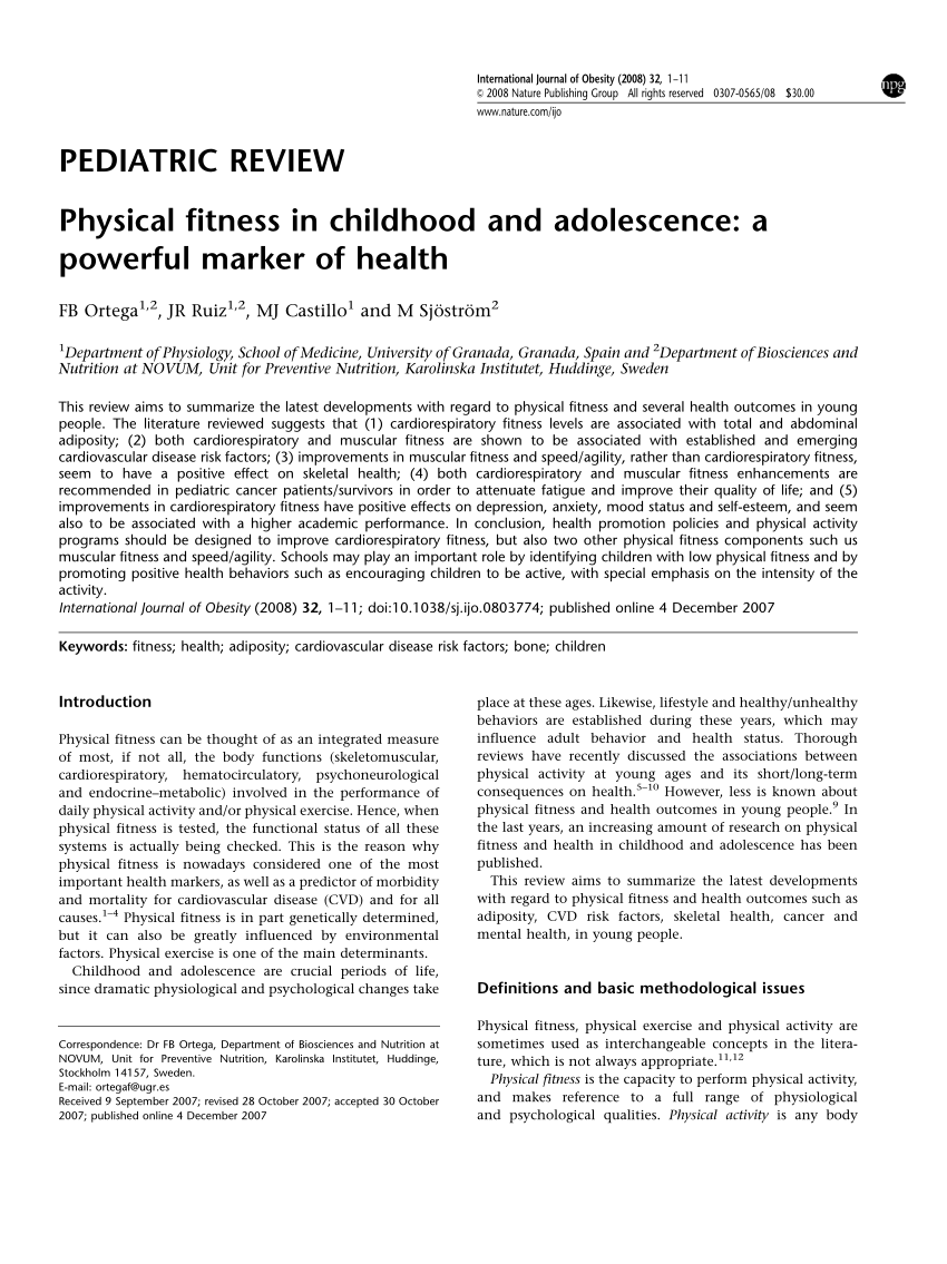 Pdf Physical Fitness In Childhood And Adolescence A Powerful Marker Of Health