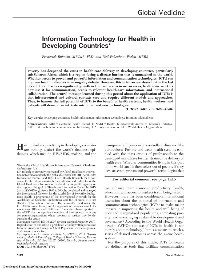 Pdf Information Technology For Health In Developing Countries