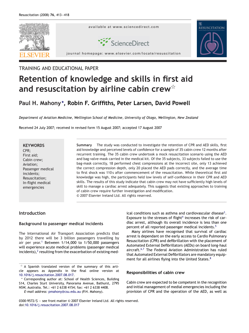 Pdf Retention Of Knowledge And Skills In First Aid And