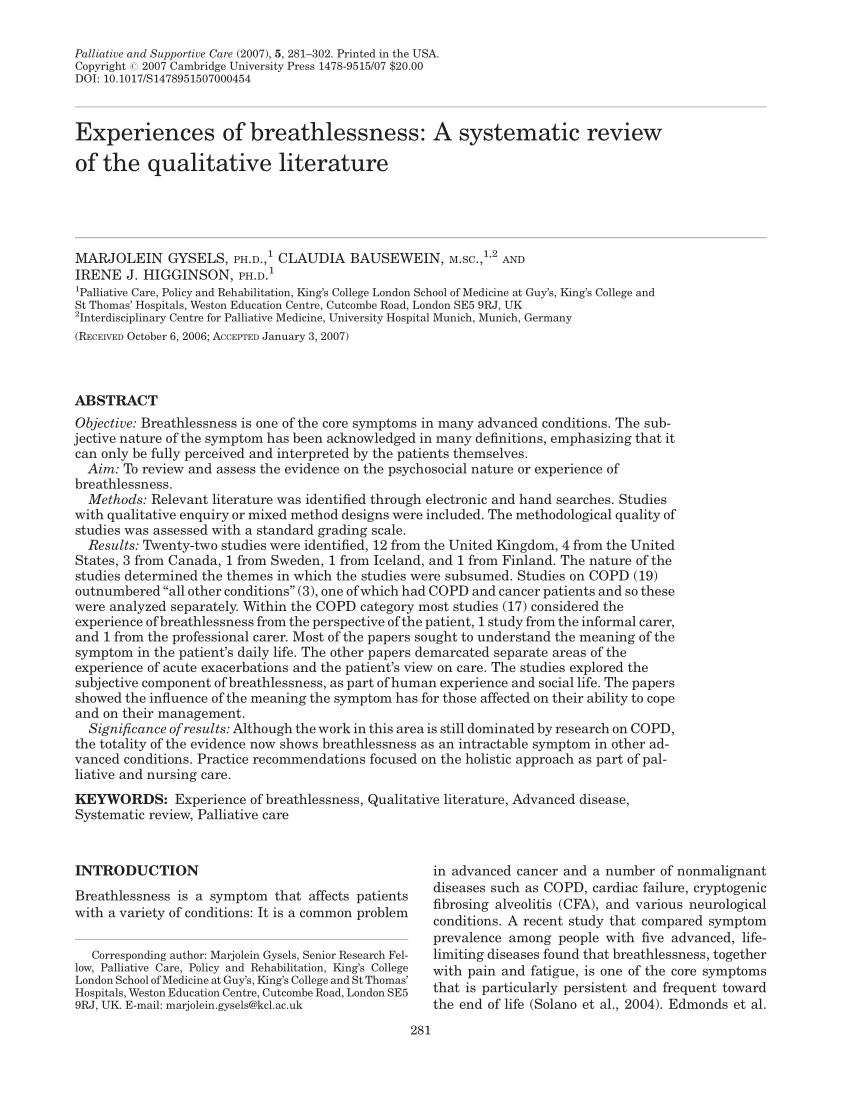 living with breathlessness a systematic literature review and qualitative synthesis