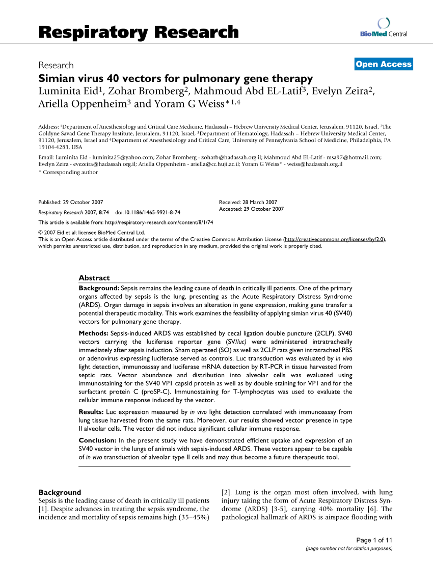 (PDF) Simian virus 40 vectors for pulmonary gene therapy