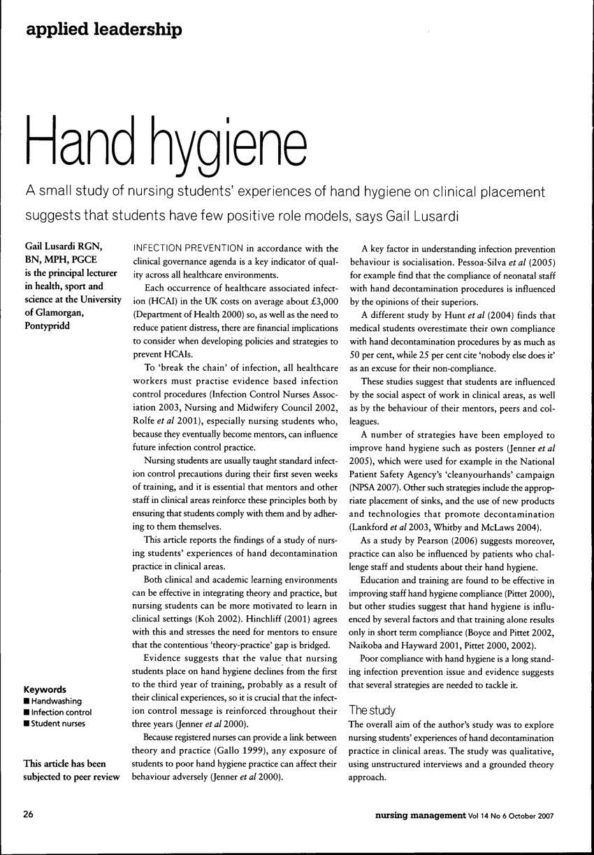 research articles hand hygiene
