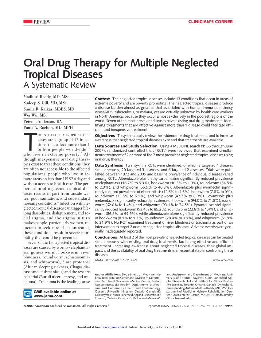 PDF) Oral Drug Therapy for Multiple Neglected Tropical Diseases
