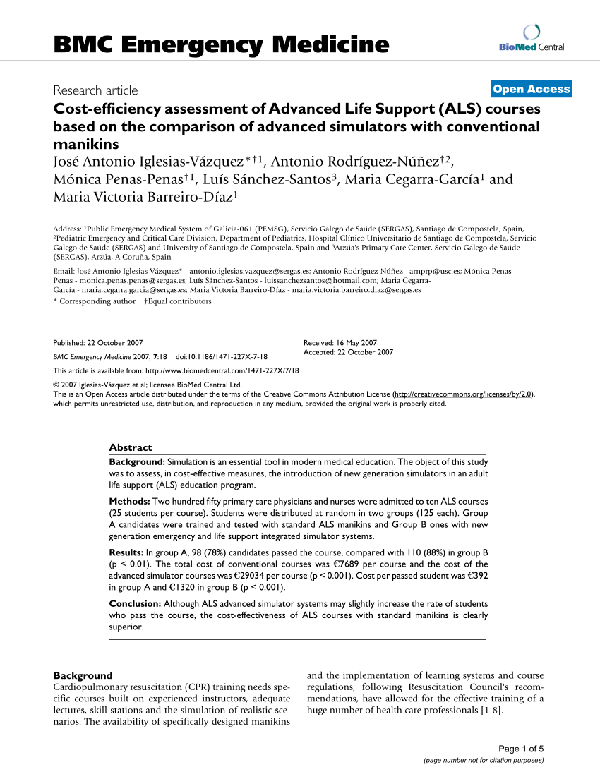 (PDF) Costefficiency assessment of Advanced Life Support (ALS) courses