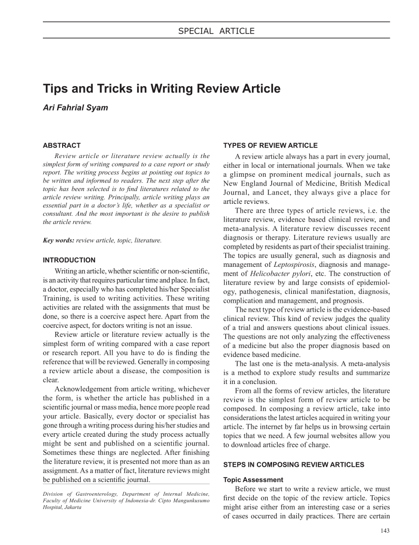 PDF) Tips and tricks in writing review article