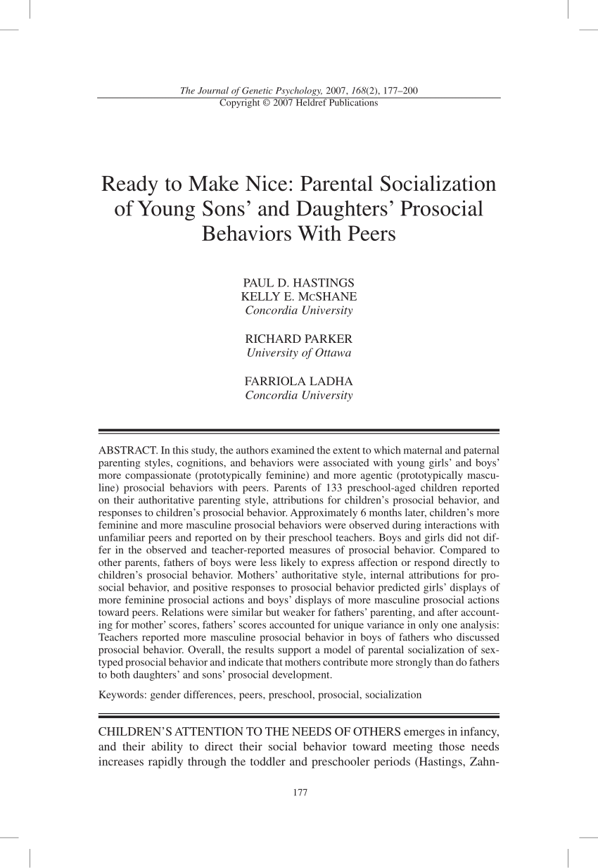 PDF) Ready to Make Nice: Parental Socialization of Young Sons' and