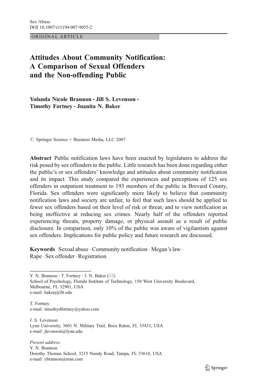 Pdf Attitudes About Community Notification A Comparison Of Sexual Offenders And The Non 