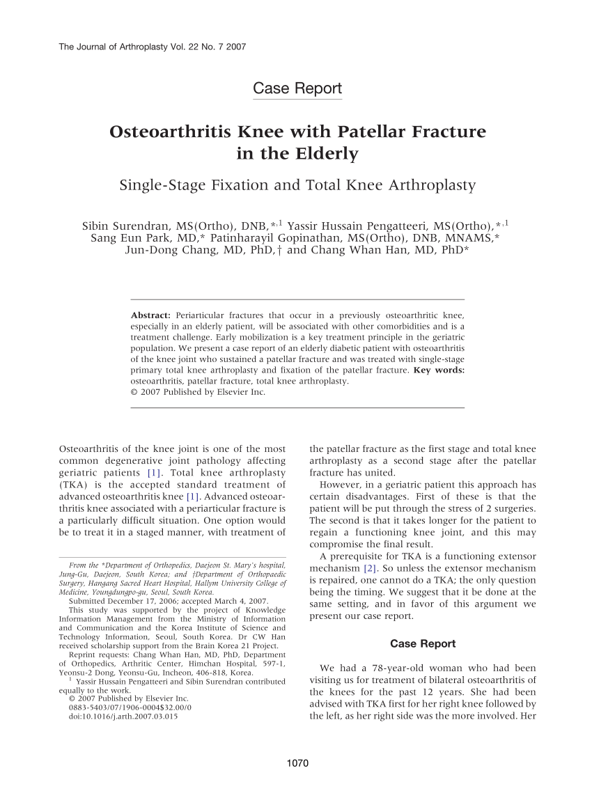 (PDF) Osteoarthritis Knee with Patellar Fracture in the Elderly