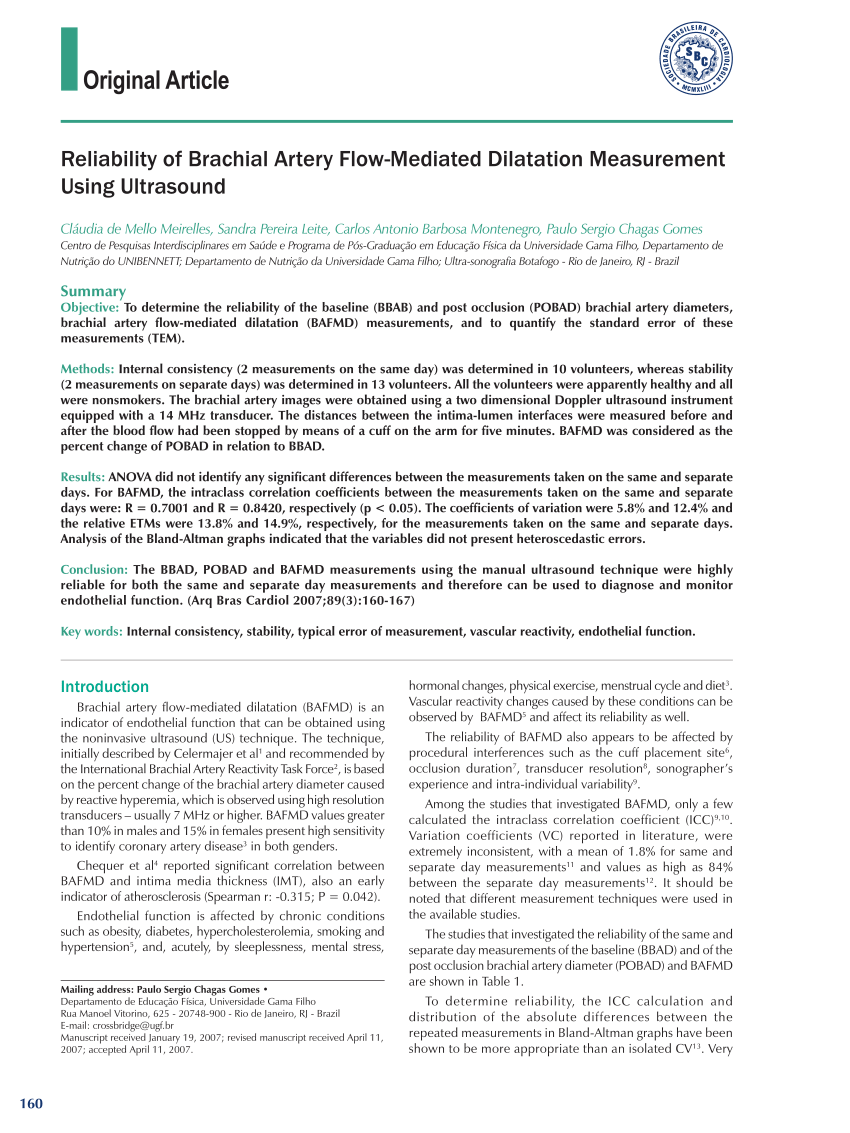 PDF) Reliability of brachial artery flow-mediated dilatation ...