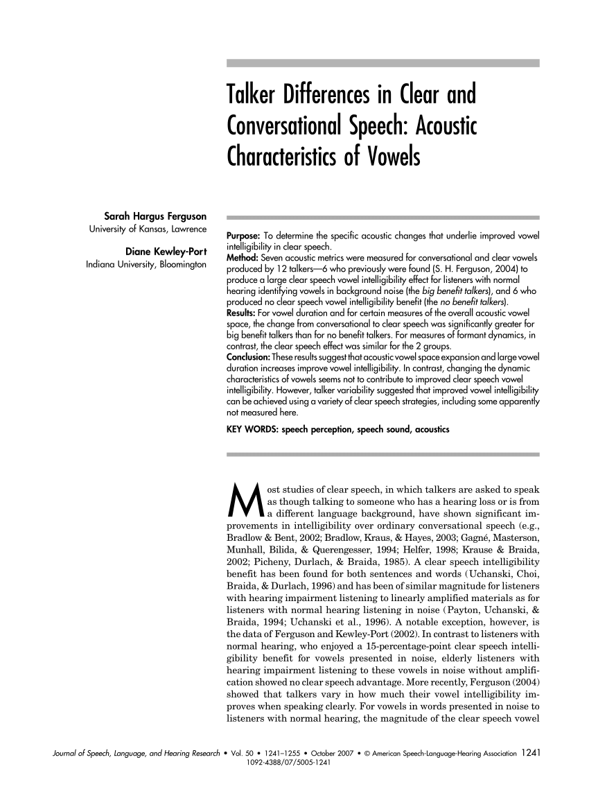 Talker in Conversational Speech: Acoustic Characteristics of Vowels