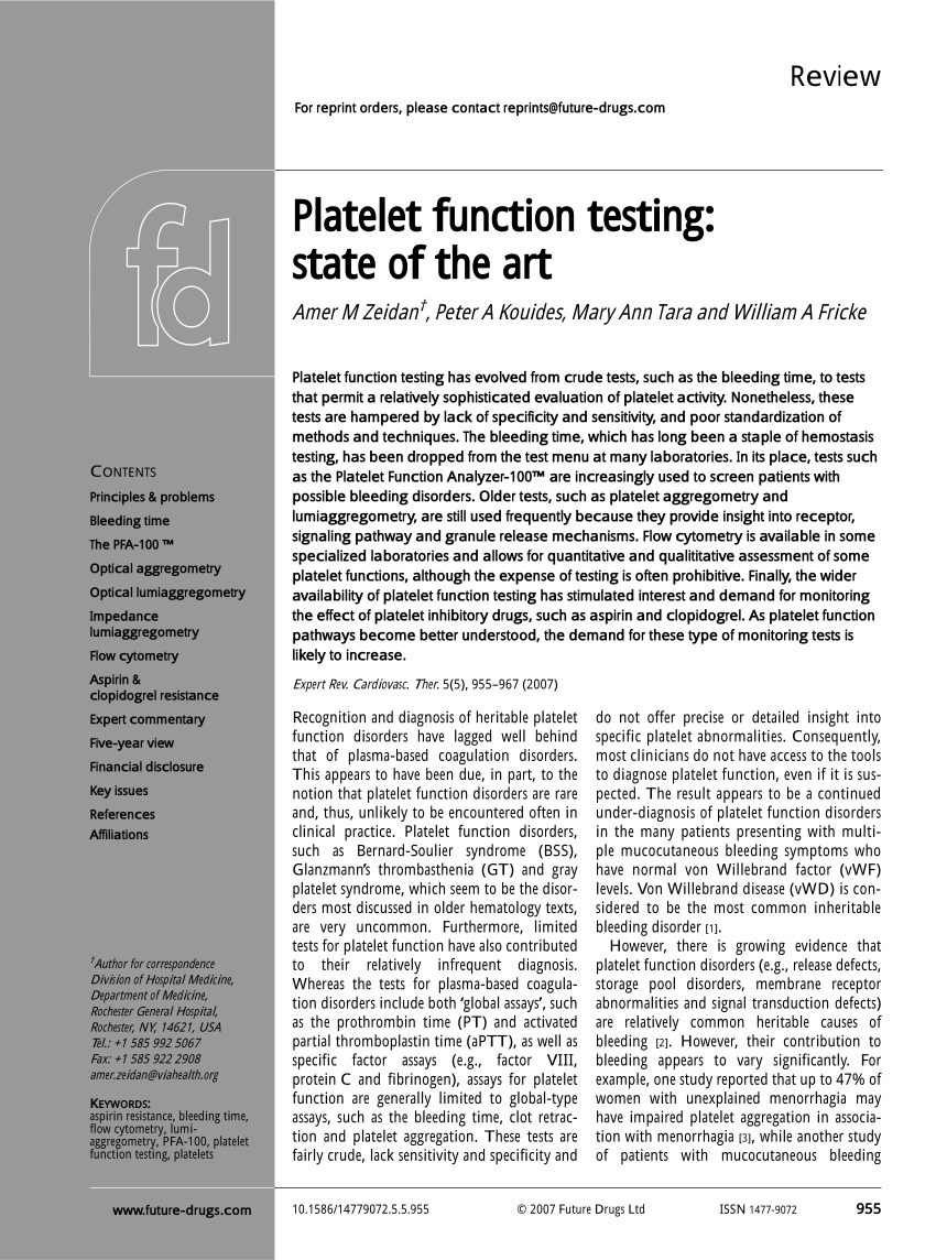 Pdf Platelet Function Testing State Of The Art