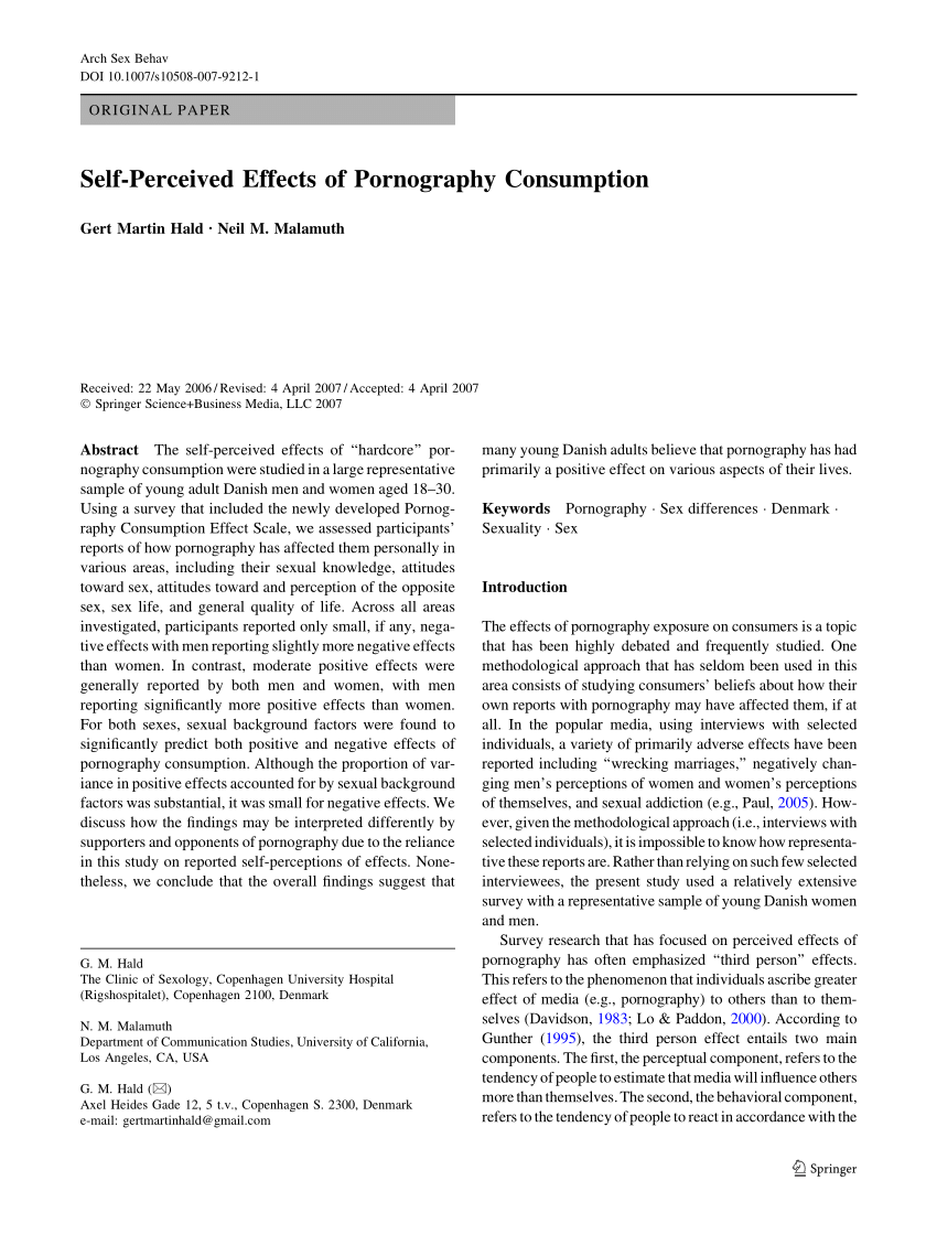 PDF) Self-Perceived Effects of Pornography Consumption