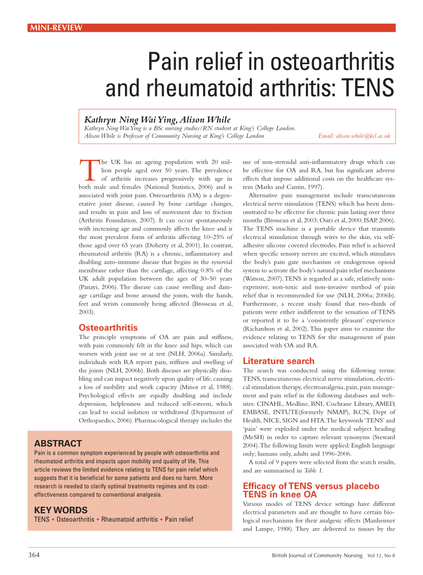 Transcutaneous Electrical Nerve Stimulation (TENS) for Rheumatoid Arthritis  (Practical Session) 