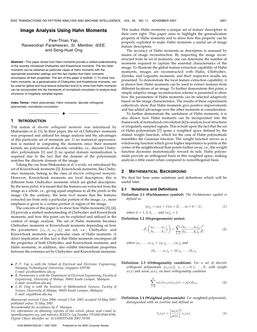 Pdf Image Analysis Using Hahn Moments