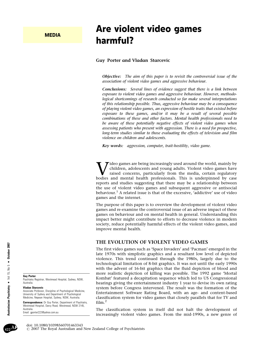 pterm papers on effects of violent vedeo games