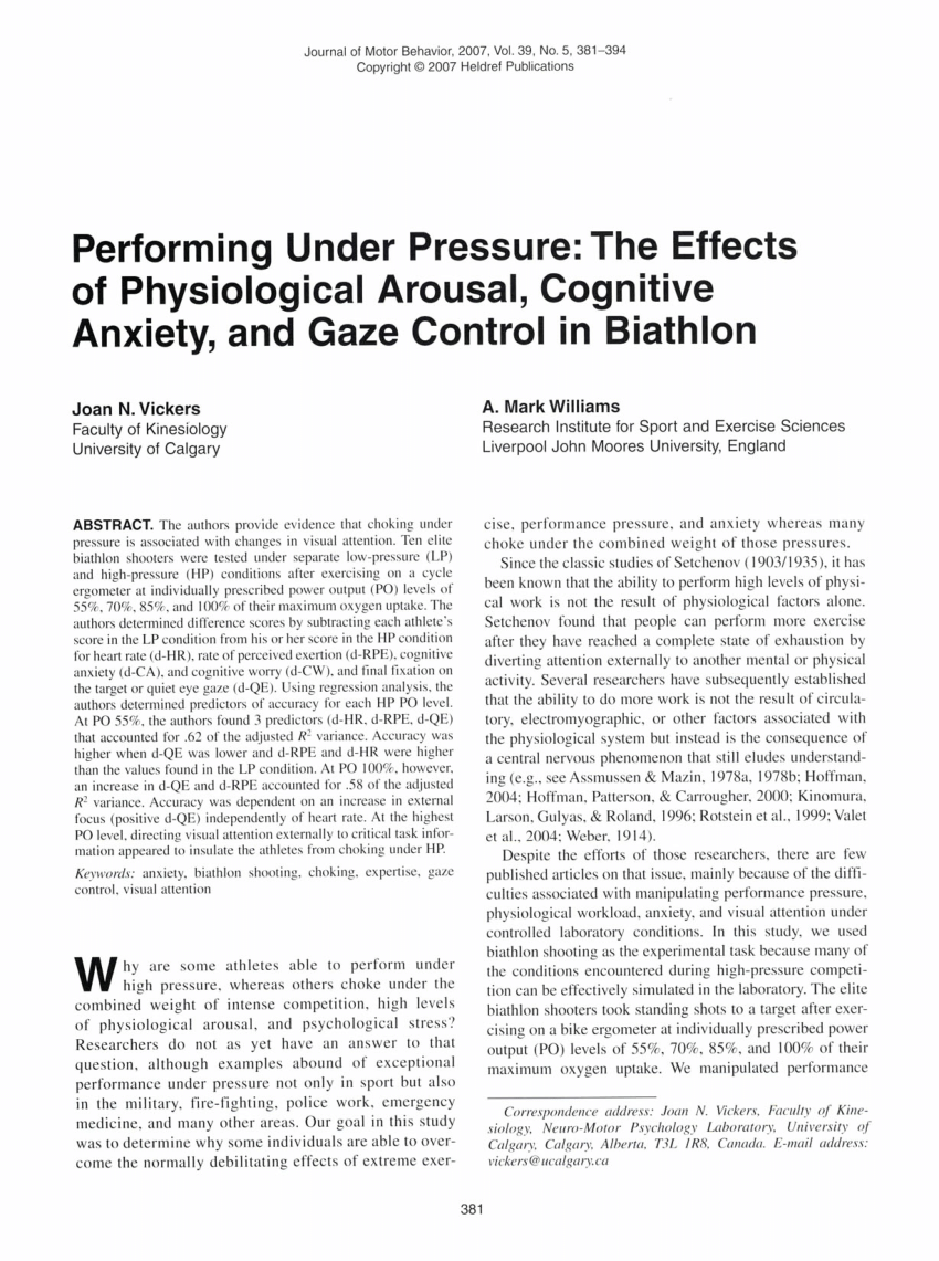 Pdf Performing Under Pressure The Effects Of Physiological - 