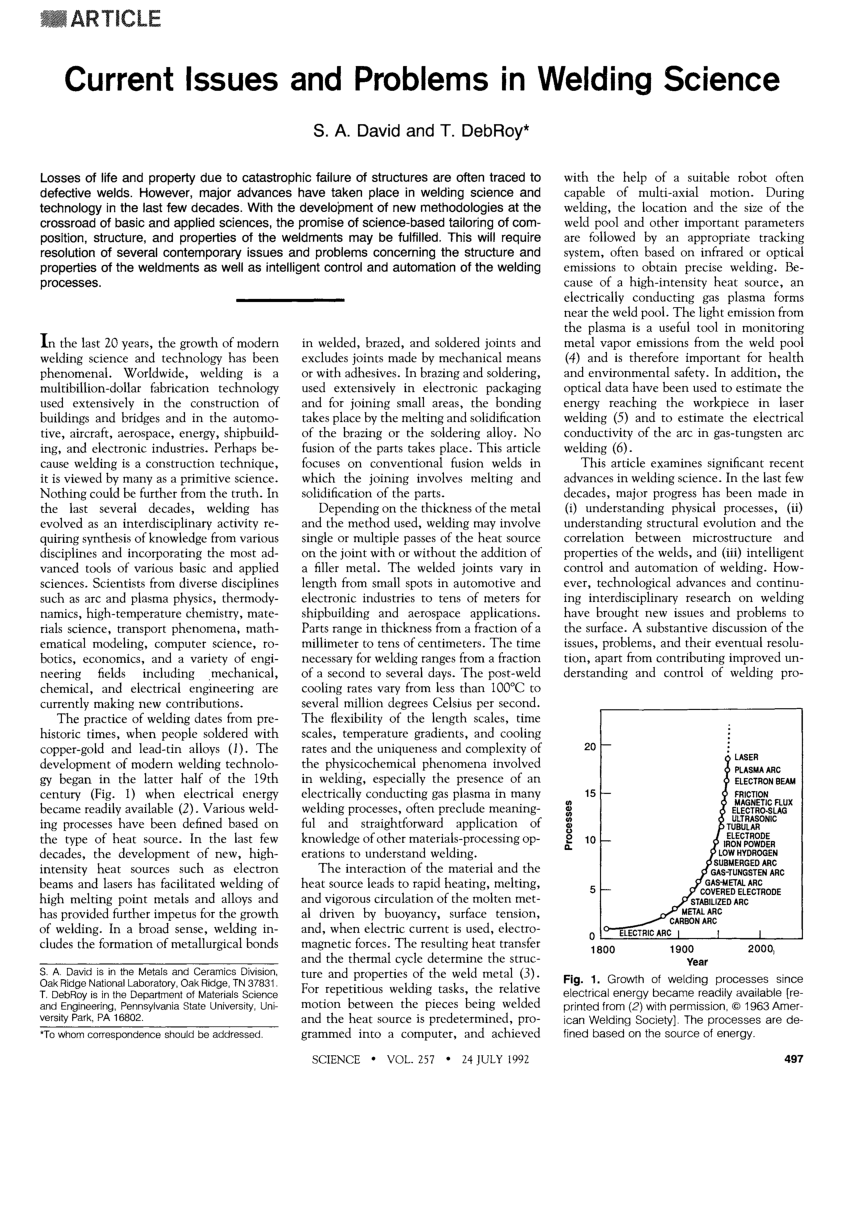 Pdf Current Issues And Problems In Welding Science