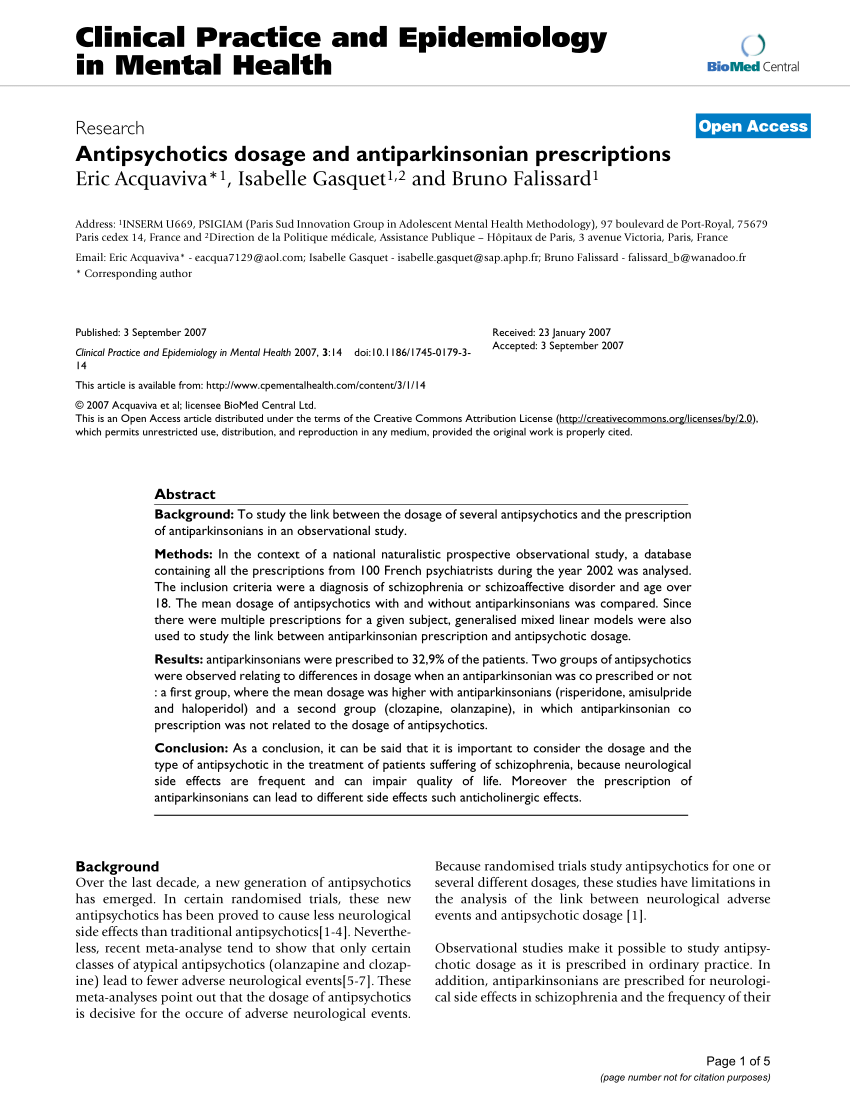 Pdf Antipsychotics Dosage And Antiparkinsonian Prescriptions