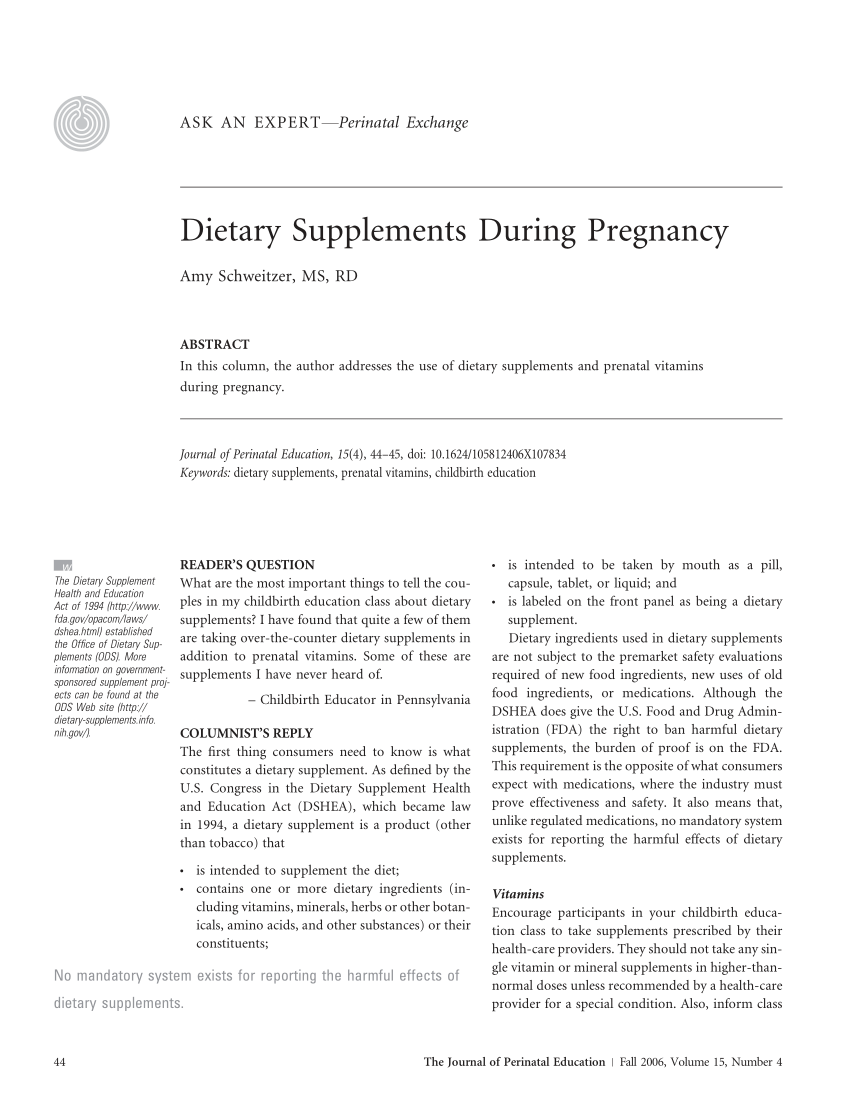 (PDF) Dietary Supplements During Pregnancy