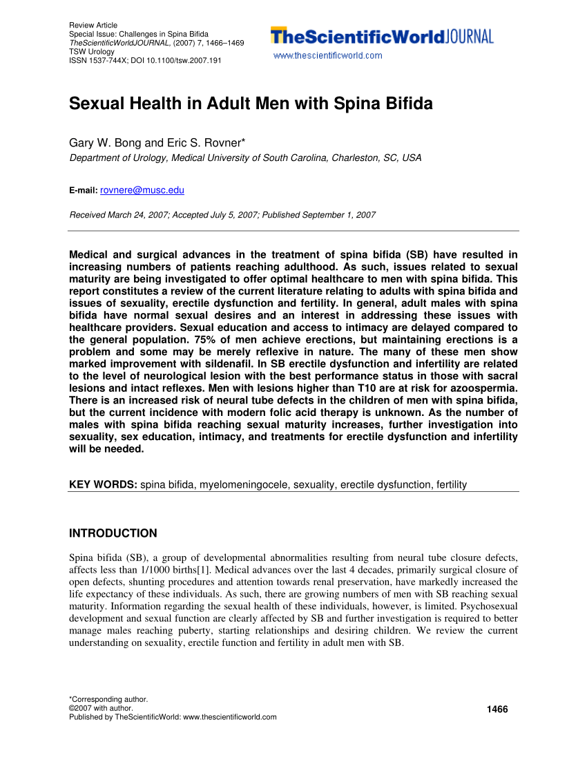 Pdf Sexual Health In Adult Men With Spina Bifida 6592