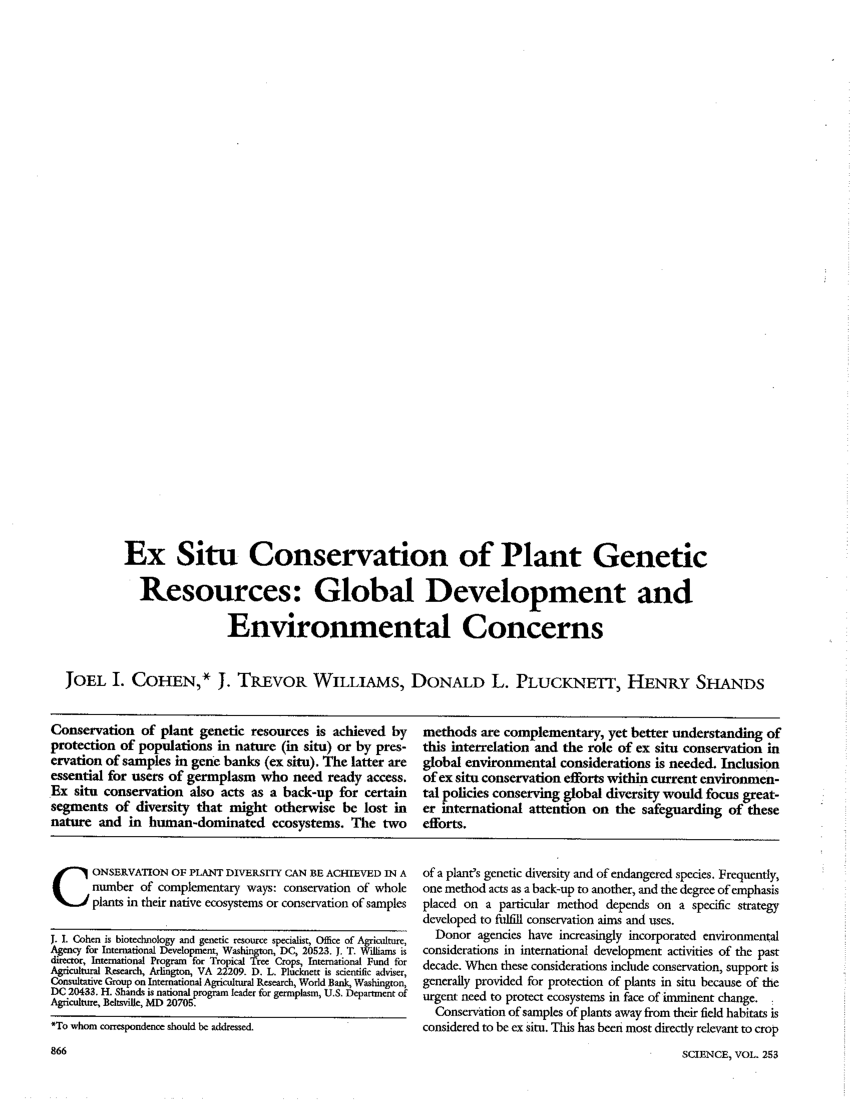 Pdf Ex Situ Conservation Of Plant Genetic Resources Global Development And Environmental Concerns