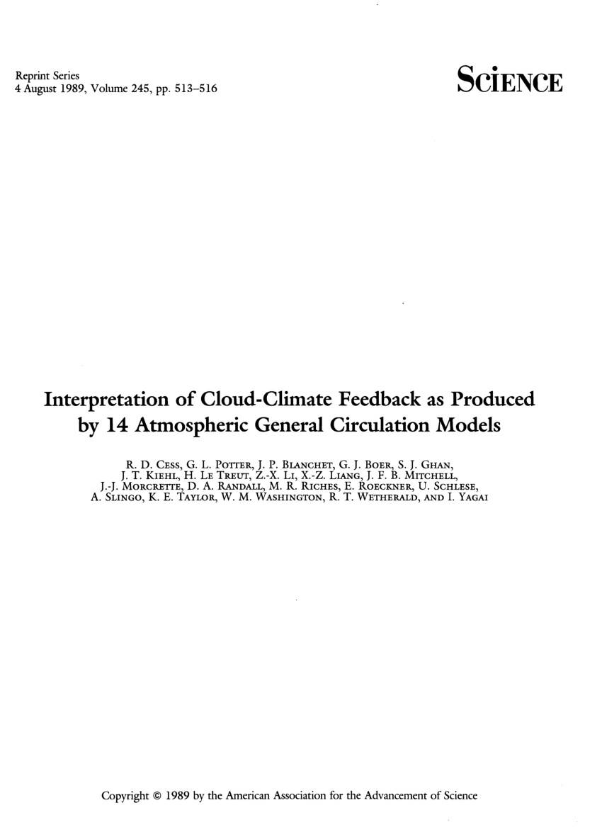 Pdf Interpretation Of Cloud Climate Feedback As Produced By 14 Atmospheric General Circulation Models