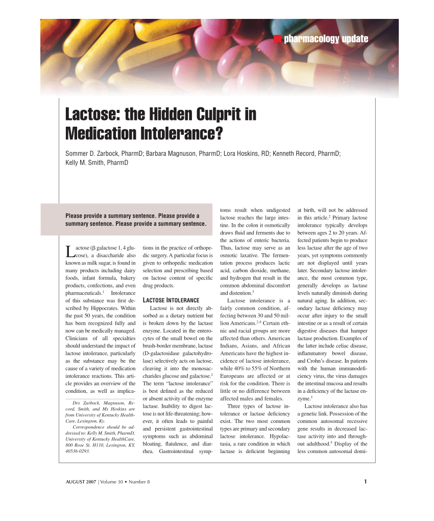 PDF) Lactose: The Hidden Culprit in Medication Intolerance?