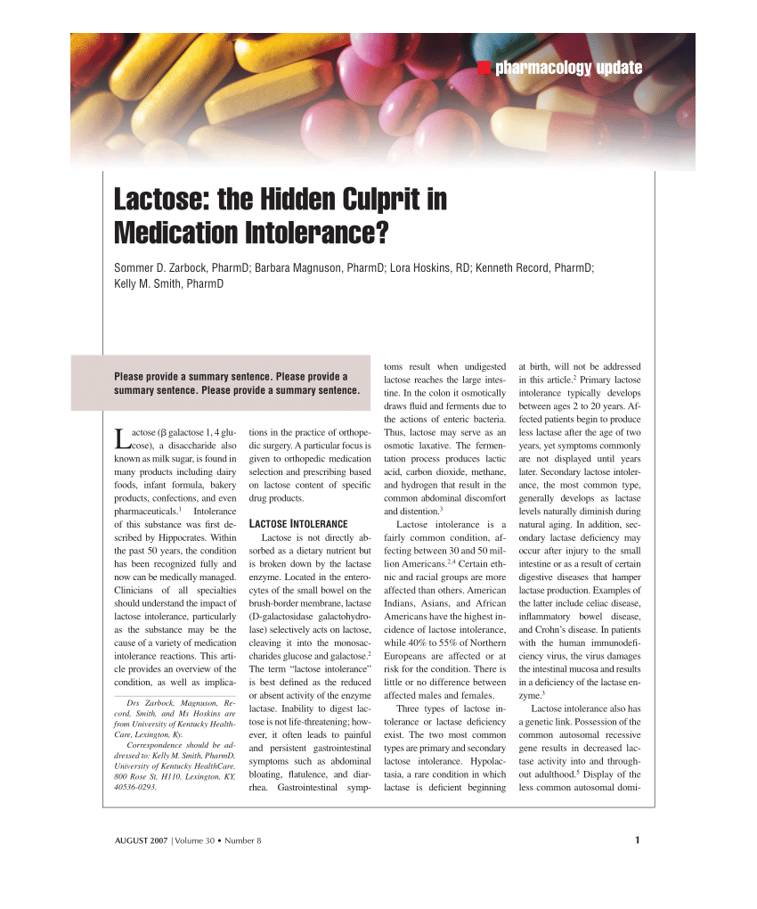 (PDF) Lactose The Hidden Culprit in Medication Intolerance?