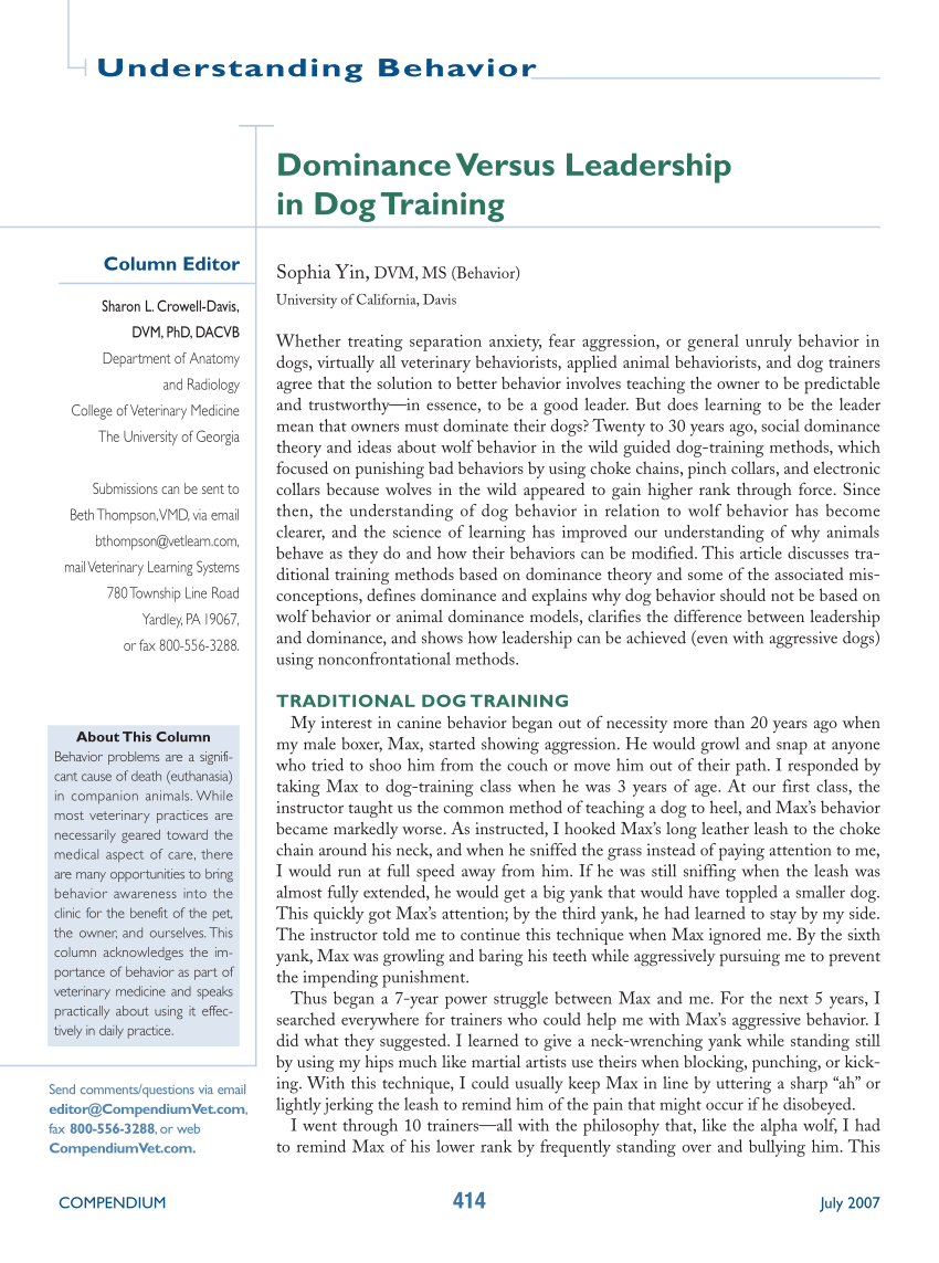 Pdf Dominance Versus Leadership In Dog Training