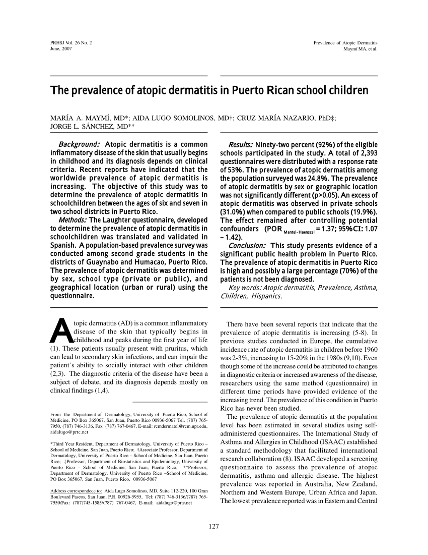 Pdf The Prevalence Of Atopic Dermatitis In Puerto Rican School Children