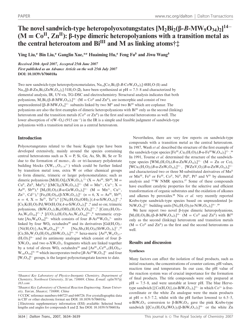 (PDF) The novel sandwich-type heteropolyoxotungstates [M2Bi 2(??-B ...