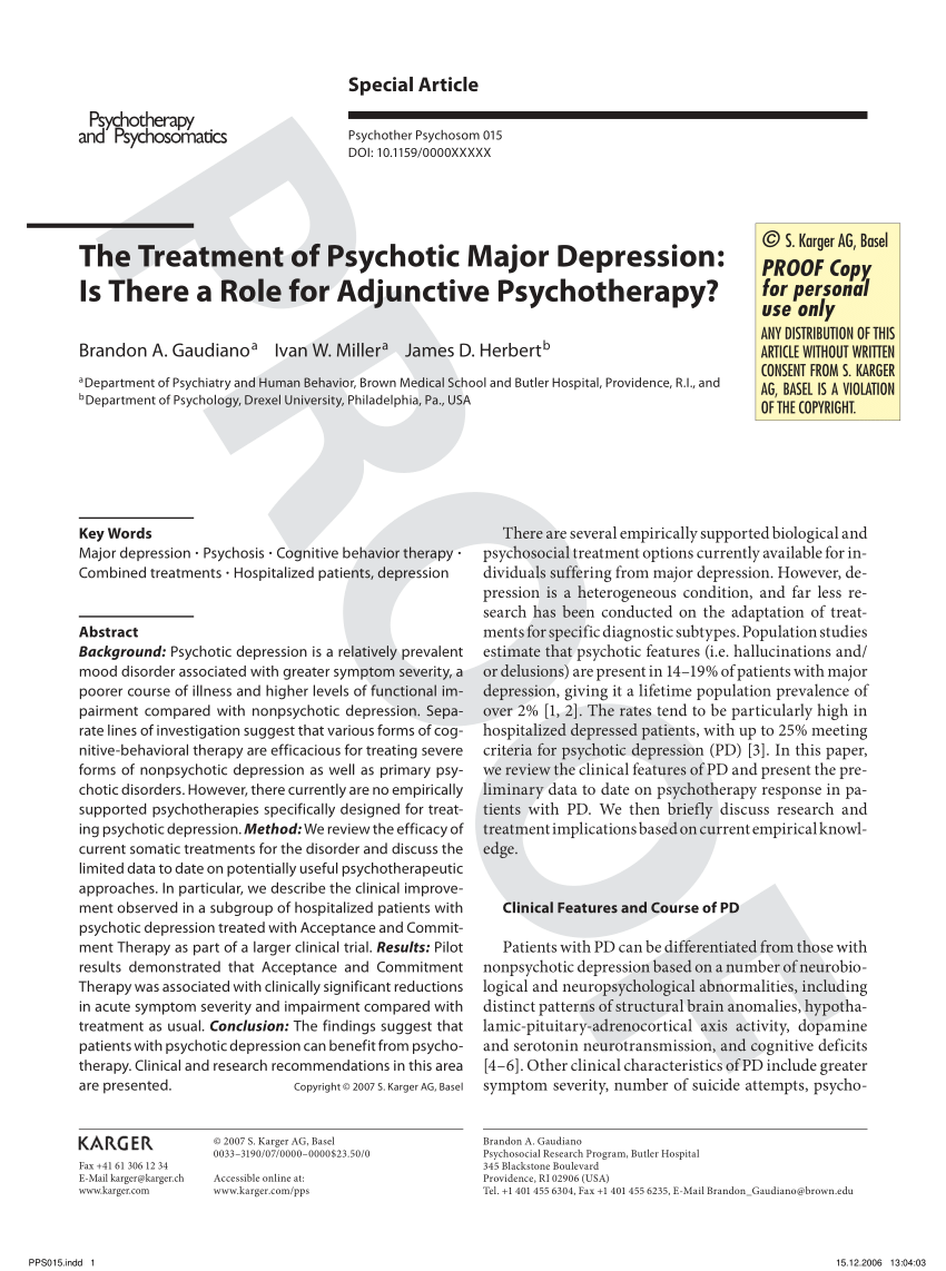 The Treatment Of Major Depression