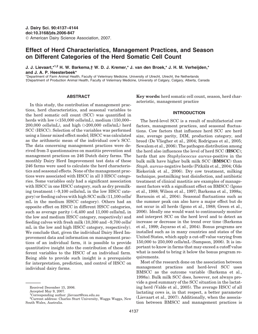 (PDF) Effect of Herd Characteristics, Management Practices, and Season