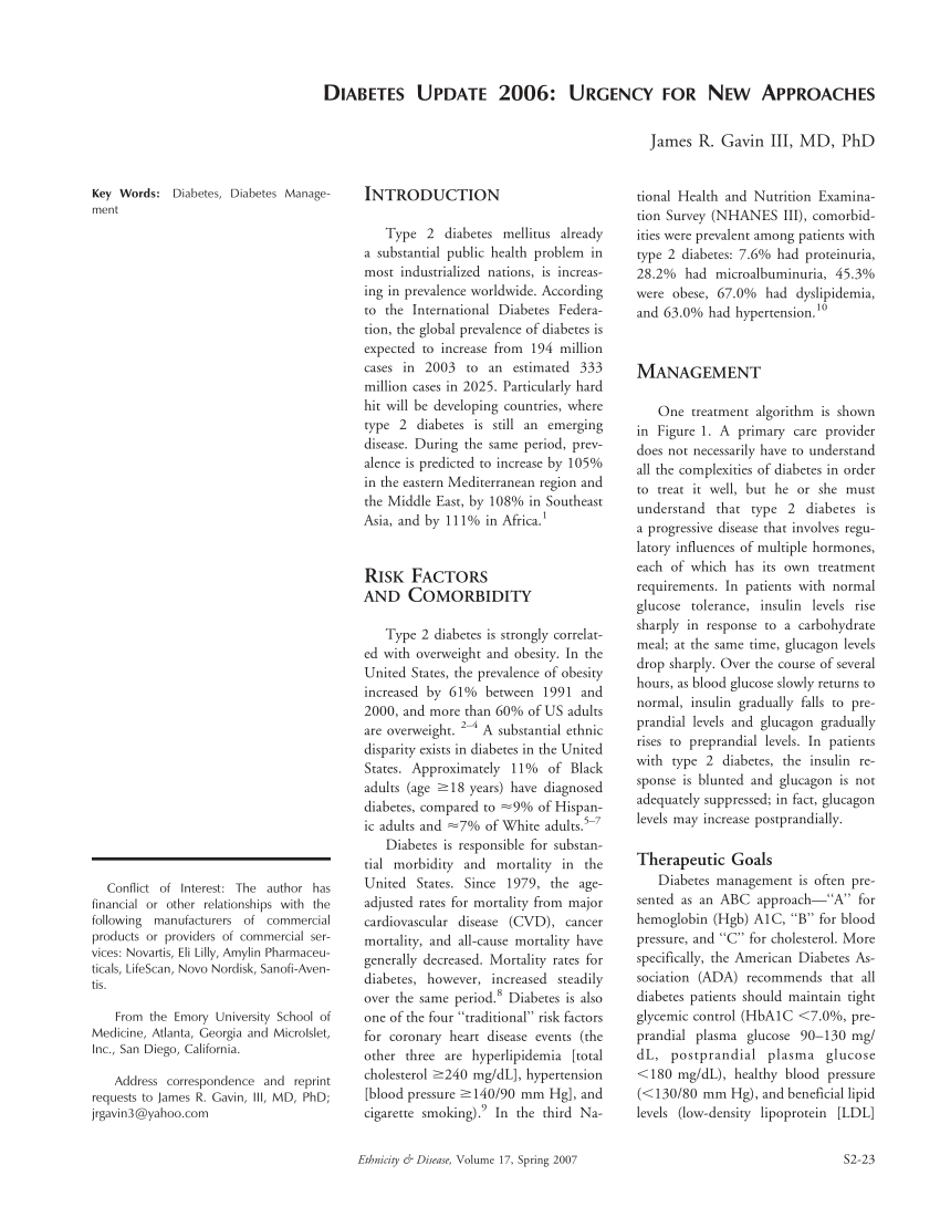 (PDF) Diabetes update 2006: urgency for new approaches