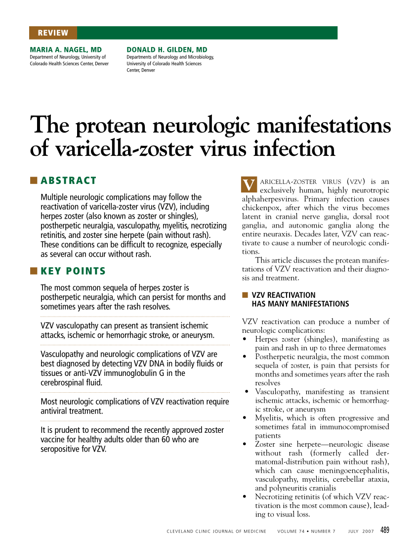 PDF) The protean neurologic manifestations of Varicella-Zoster virus