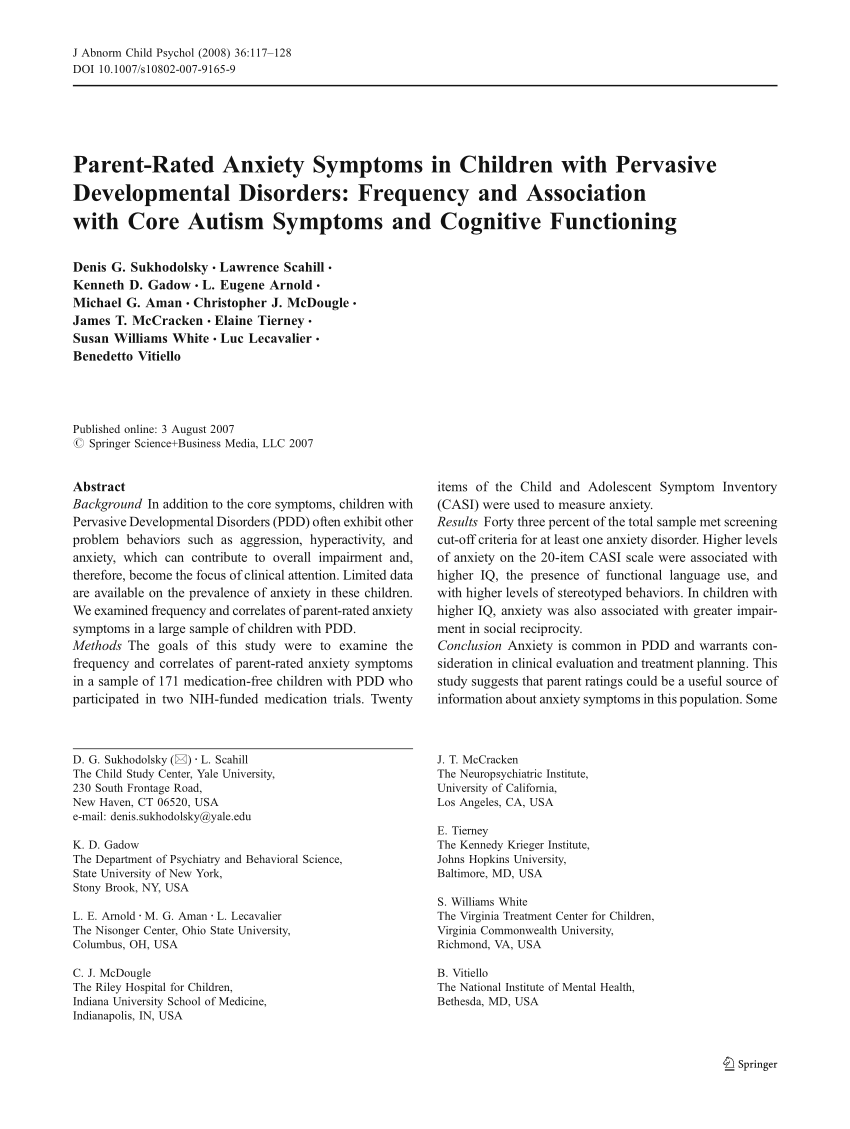 PDF) Parent-Rated Anxiety Symptoms in Children with Pervasive