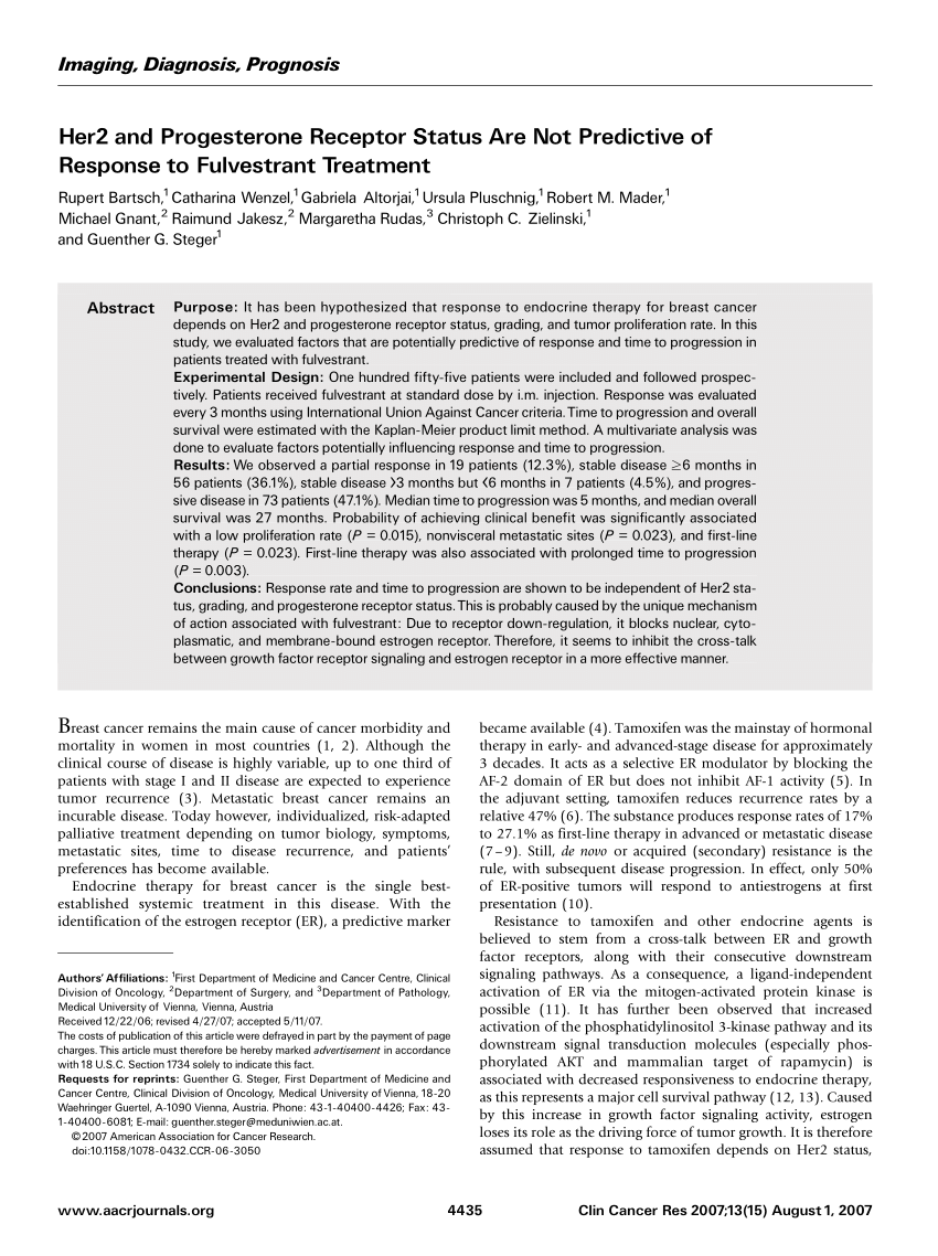 Pdf Her2 And Progesterone Receptor Status Are Not Predictive Of