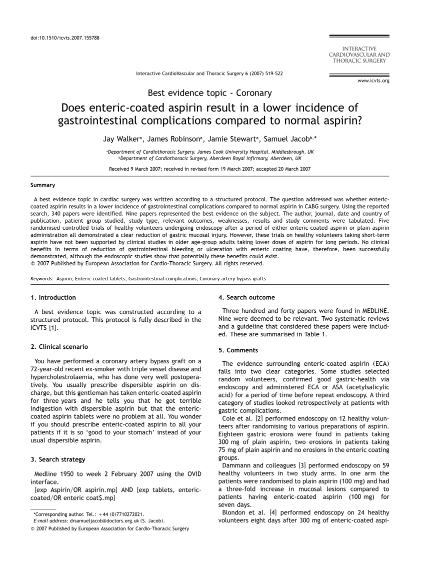 (PDF) Does entericcoated aspirin result in a lower incidence of