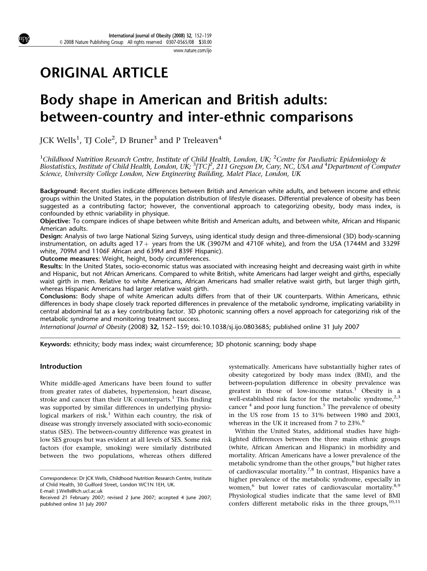 PDF) Body shape in American and British adults: Between-country