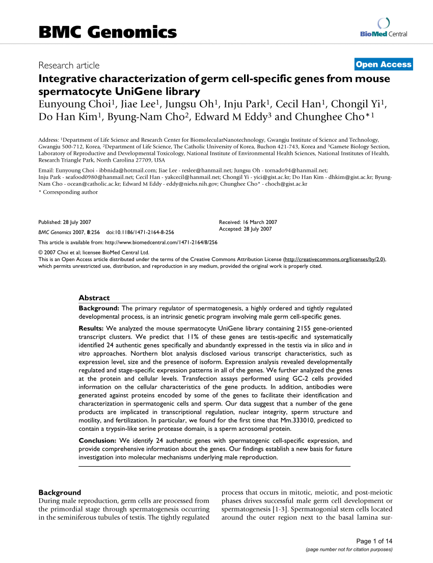 PDF) Integrative characterization of germ cell-specific genes from ...
