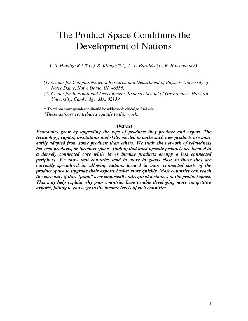 PDF) The Product Space Conditions the Development of Nations