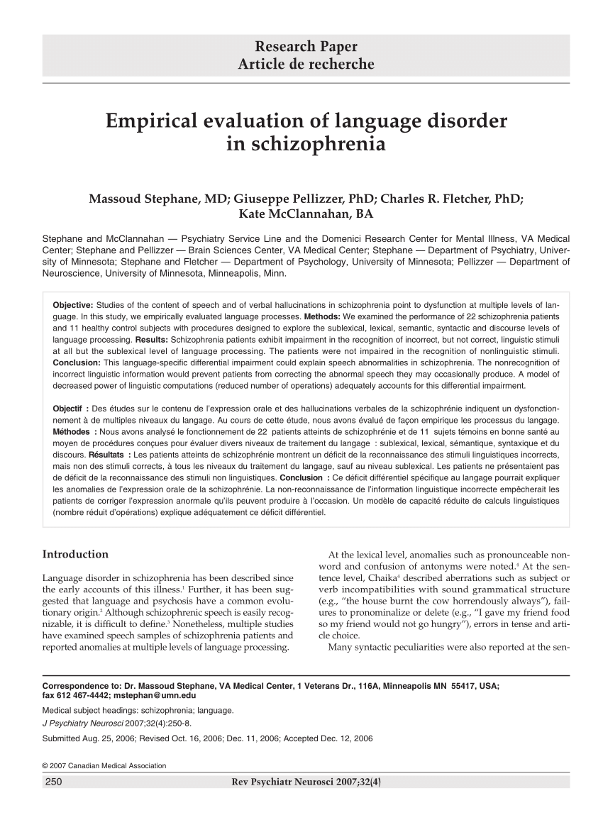 empirical research articles on schizophrenia