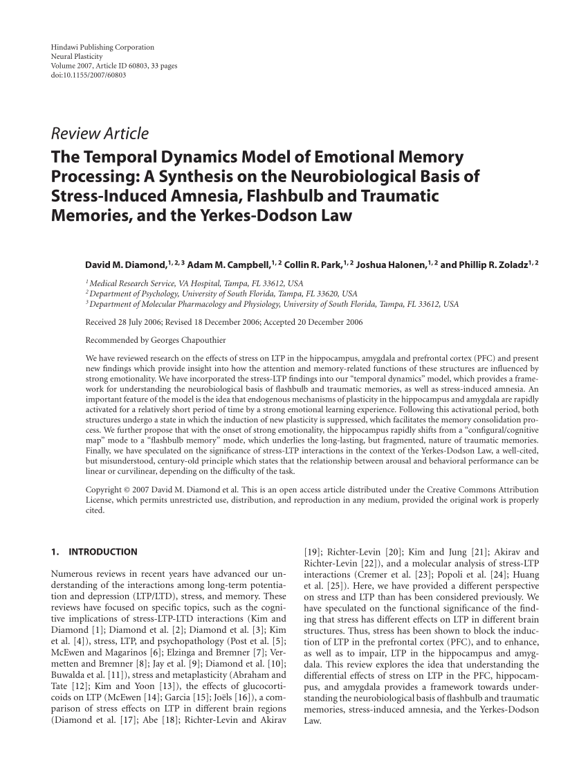 PDF) The Temporal Dynamics Model of Emotional Memory Processing: A  Synthesis on the Neurobiological Basis of Stress-Induced Amnesia, Flashbulb  and Traumatic Memories, and the Yerkes-Dodson Law